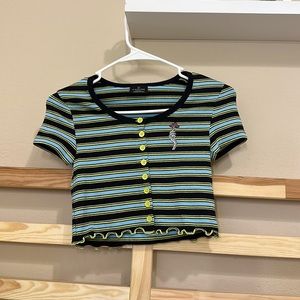 Striped Crop Top with Real Buttons